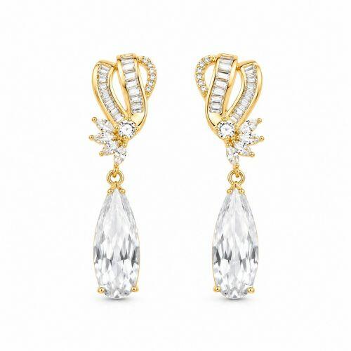 Brinco Luxury Gota Zircônia Baguette e Navete Cristal Banhado a Ouro 18K
