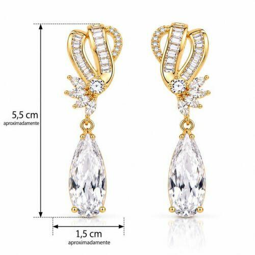 Brinco Luxury Gota Zircônia Baguette e Navete Cristal Banhado a Ouro 18K