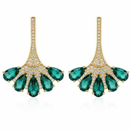 Brinco Leque 5 Gotas Zirc�nia Turmalina e Cristal Banhado a Ouro