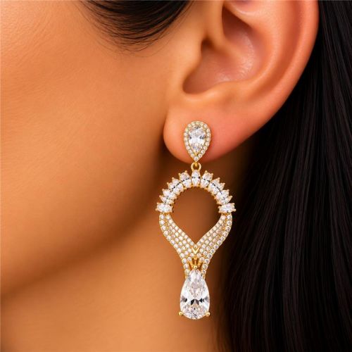 Brinco Luxury Gotas Zircônia Cristal Banhado a Ouro 18K