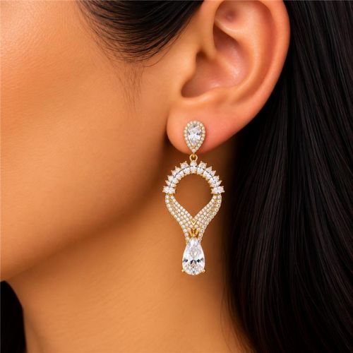 Brinco Luxury Gotas Zircônia Cristal Banhado a Ouro 18K