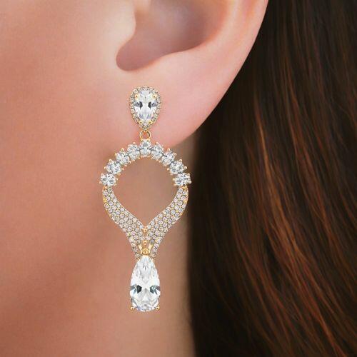 Brinco Luxury Gotas Zirc�nia Cristal Banhado a Ouro 18K