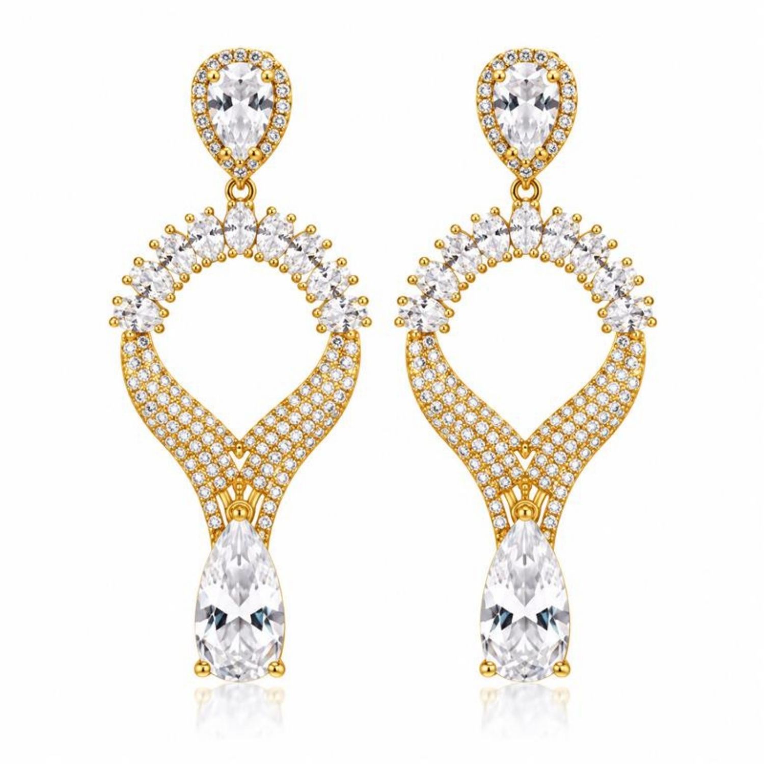 Brinco Luxury Gotas Zircônia Cristal Banhado a Ouro 18K