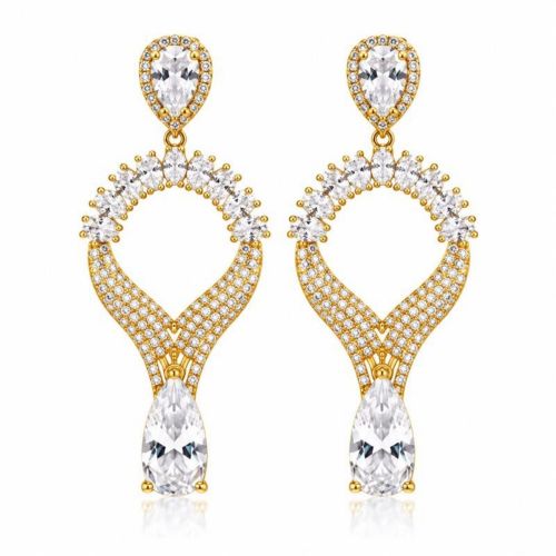 Brinco Luxury Gotas Zircônia Cristal Banhado a Ouro 18K