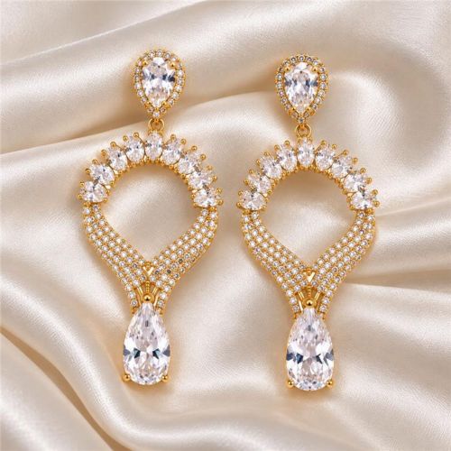 Brinco Luxury Gotas Zircônia Cristal Banhado a Ouro 18K