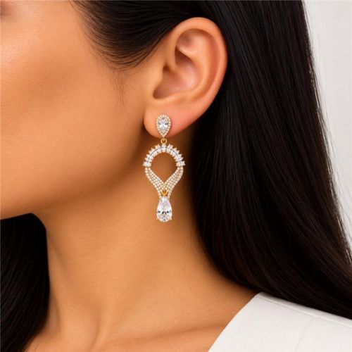 Brinco Luxury Gotas Zircônia Cristal Banhado a Ouro 18K