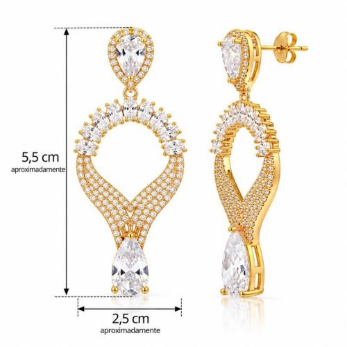 Brinco Luxury Gotas Zircônia Cristal Banhado a Ouro 18K