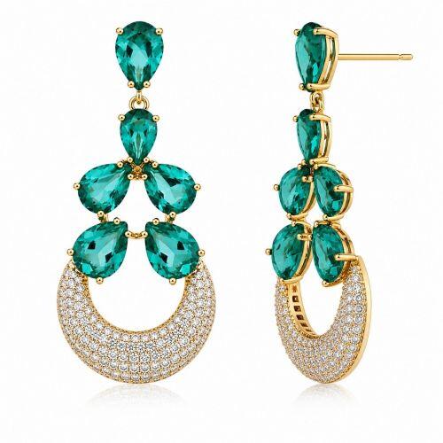 Brinco Luxury 6 Gotas Zirc�nia Turmalina e Cristal Banhado a Ouro 18K