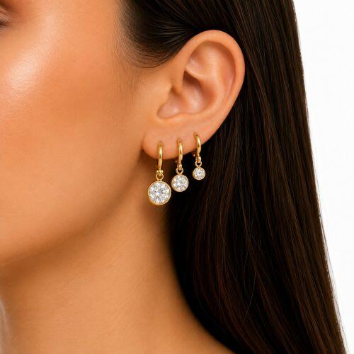 Brinco Trio Argola Ponto de Luz Banhado em Ouro 18K