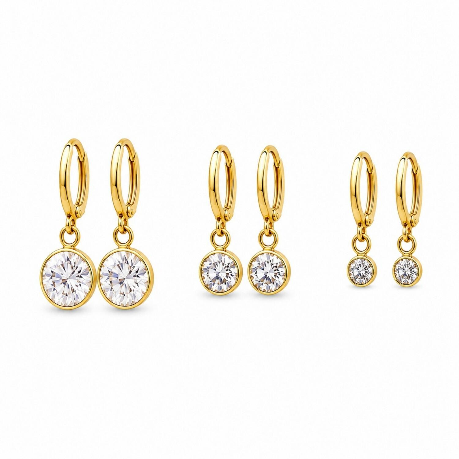 Brinco Trio Argola Ponto de Luz Banhado em Ouro 18K