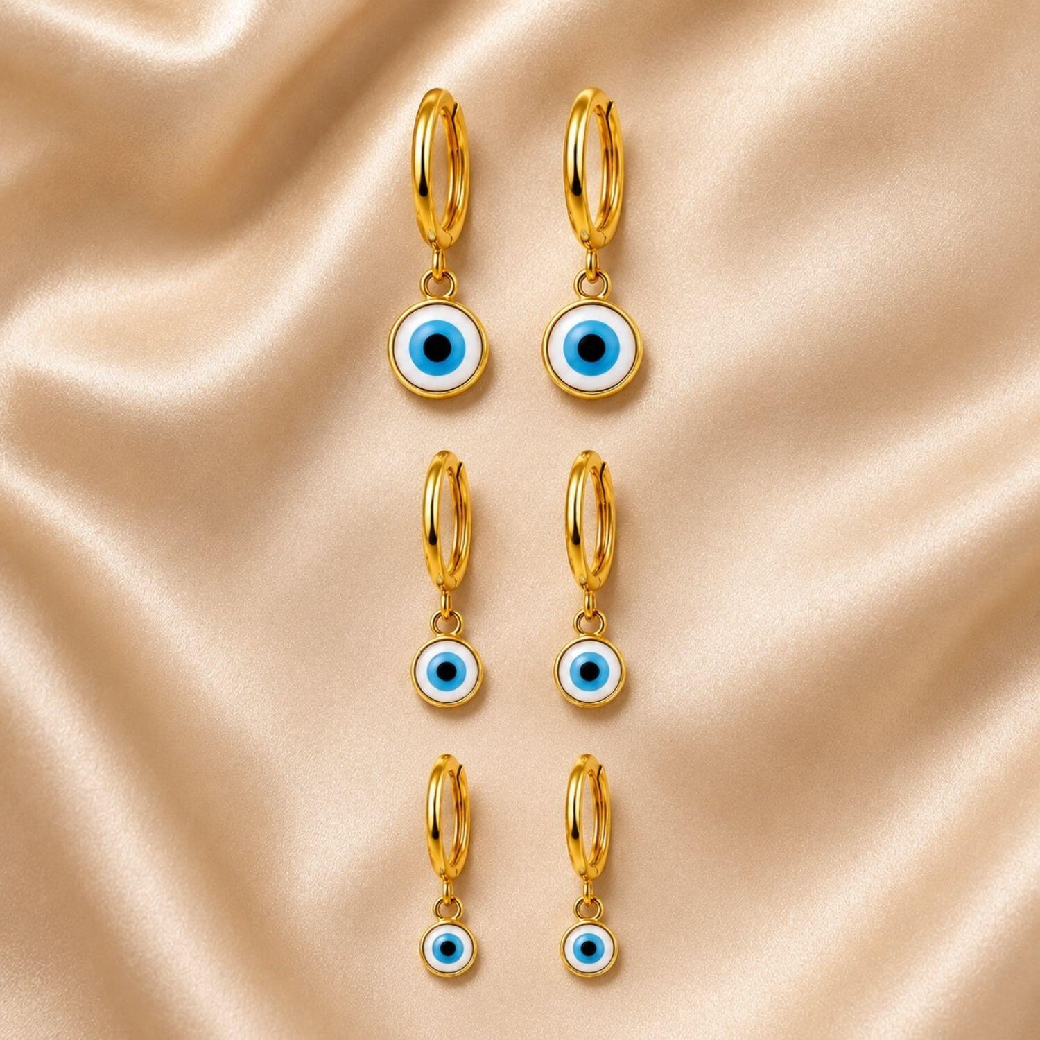 Brinco Trio Argola Olho Grego Banhado em Ouro 18K
