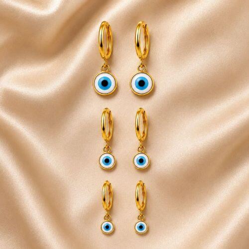 Brinco Trio Argola Olho Grego Banhado em Ouro 18K