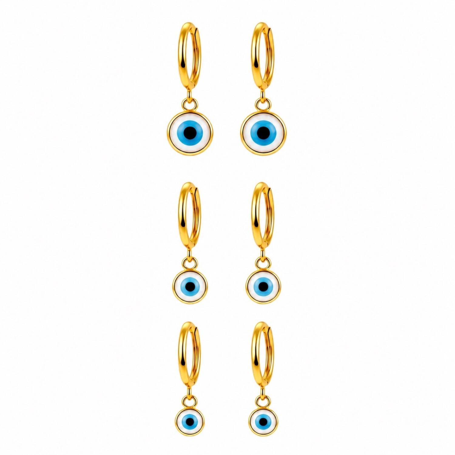 Brinco Trio Argola Olho Grego Banhado em Ouro 18K