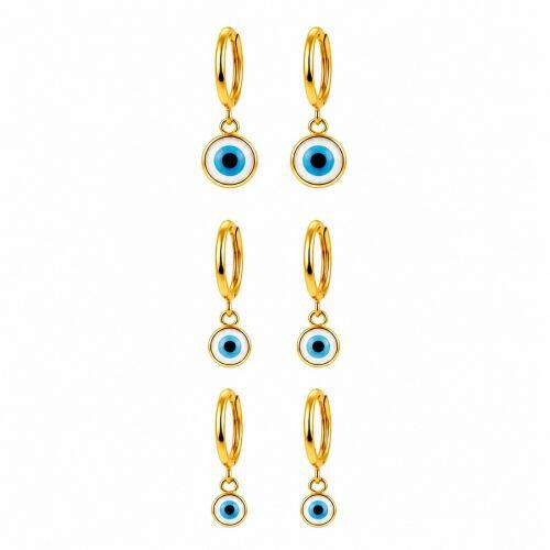 Brinco Trio Argola Olho Grego Banhado em Ouro 18K
