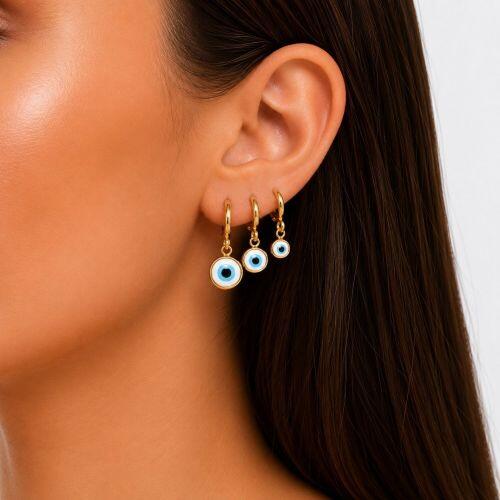 Brinco Trio Argola Olho Grego Banhado em Ouro 18K