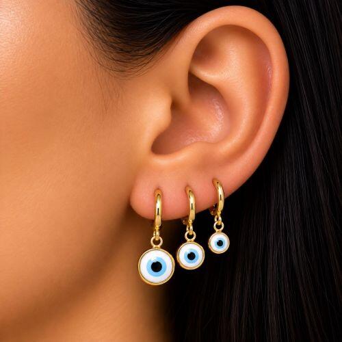Brinco Trio Argola Olho Grego Banhado em Ouro 18K