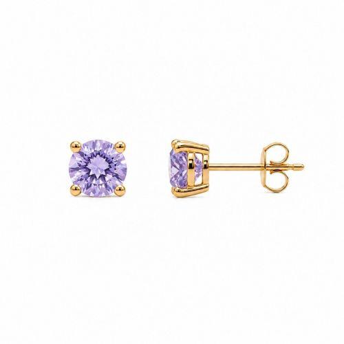 Brinco Ponto de Luz 0.5 cm Zirc�nia Ametista Banhado em Ouro 18k