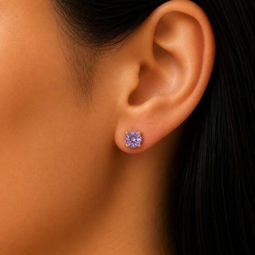 Brinco Ponto de Luz 0.5 cm Zirc�nia Ametista Banhado em Ouro 18k