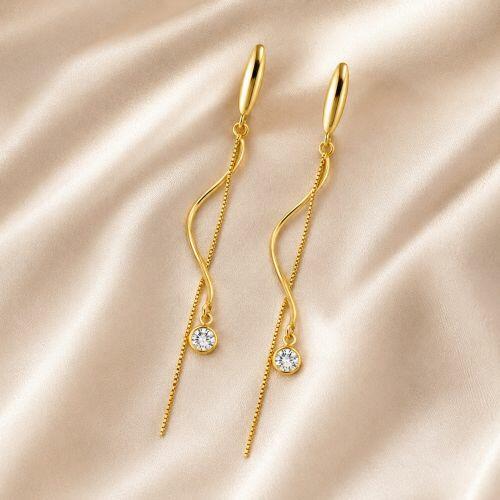 Brinco 2 Fios com Pingente Ponto de Luz Banhado em Ouro 18K