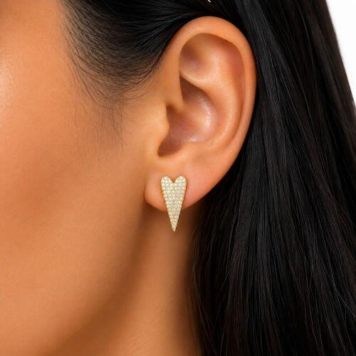 Brinco Coração Longo Zircônia Cristal Banhado em Ouro 18K