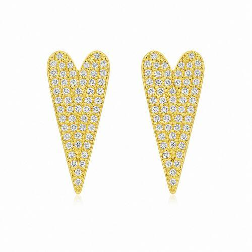 Brinco Coração Longo Zircônia Cristal Banhado em Ouro 18K