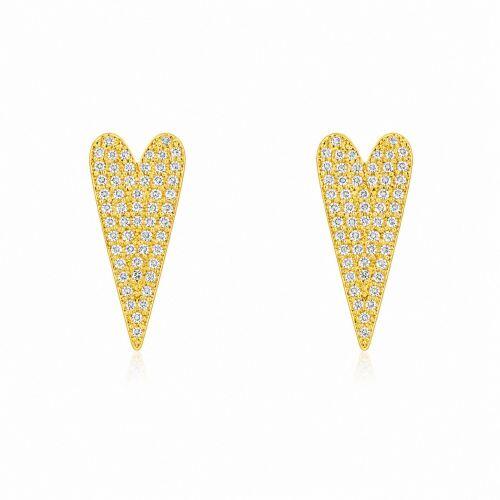 Brinco Coração Longo Zircônia Cristal Banhado em Ouro 18K