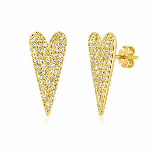 Brinco Coração Longo Zircônia Cristal Banhado em Ouro 18K