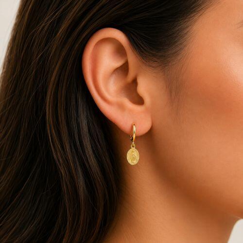 Brinco Argola Nossa Senhora Milagrosa Banhado em Ouro 18k