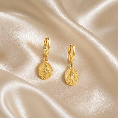 Brinco Argola Nossa Senhora Milagrosa Banhado em Ouro 18k