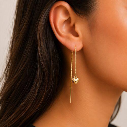 Brinco Passante Cora��o Liso Banhado em Ouro 18k
