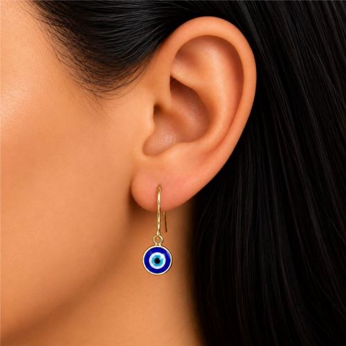 Brinco Anzol Olho Grego Banhado em Ouro 18k