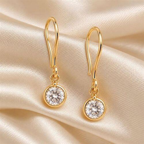 Brinco Anzol Ponto de Luz Zircônia Cristal Banhado em Ouro 18k