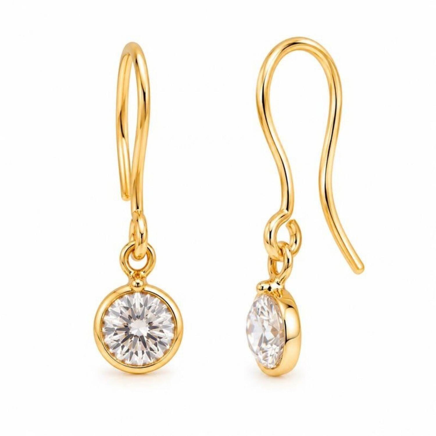 Brinco Anzol Ponto de Luz Zircônia Cristal Banhado em Ouro 18k