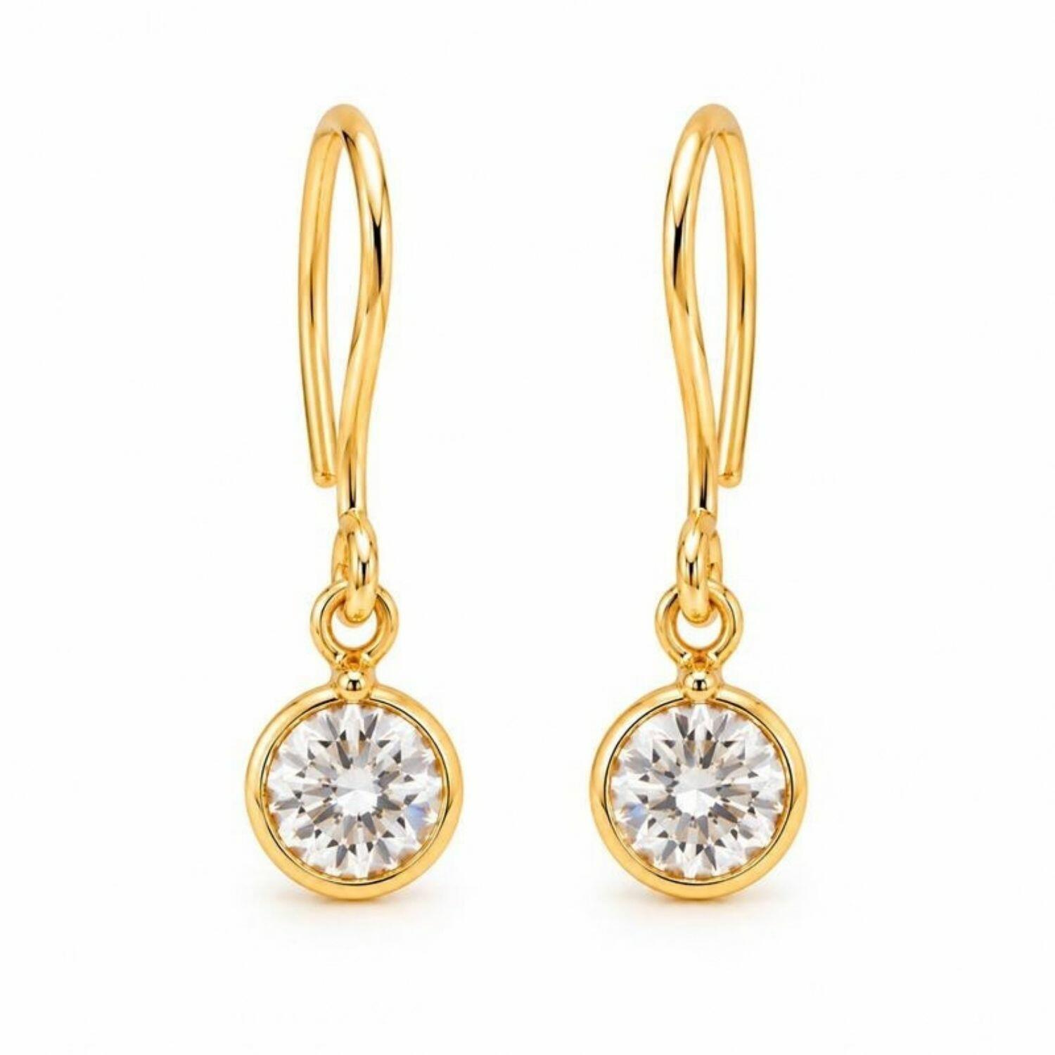 Brinco Anzol Ponto de Luz Zircônia Cristal Banhado em Ouro 18k