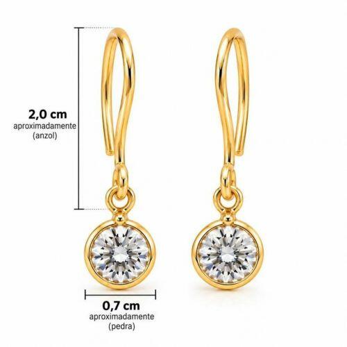 Brinco Anzol Ponto de Luz Zircônia Cristal Banhado em Ouro 18k