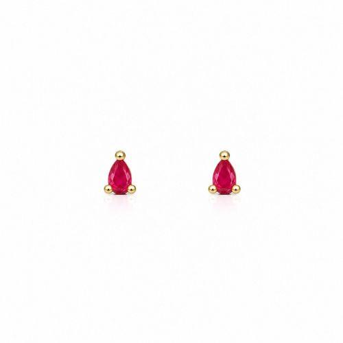 Brinco Mini Gota Zirc�nia Rubi Banhado em Ouro
