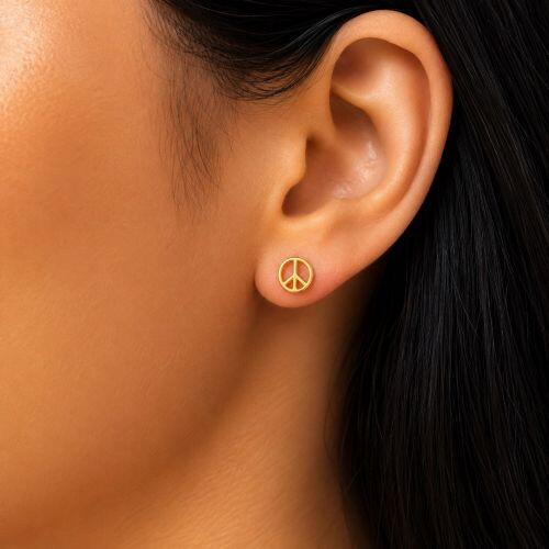 Brinco S�mbolo da Paz Liso Banhado em Ouro18k