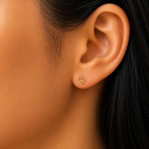Brinco S�mbolo da Paz Liso Banhado em Ouro18k