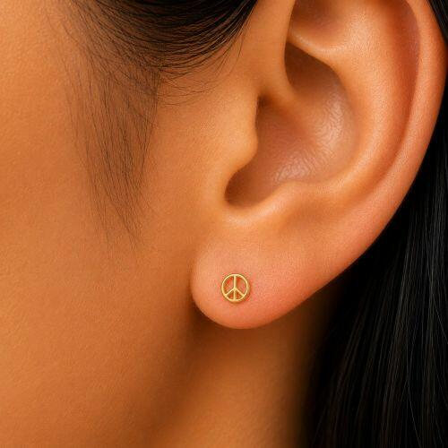 Brinco S�mbolo da Paz Liso Banhado em Ouro18k