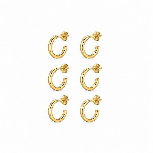 Brinco Trio Argola Meia Cana Liso Banhado a Ouro