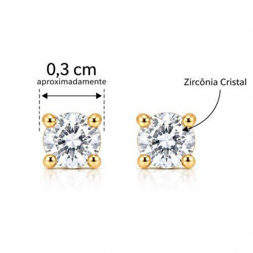 Brinco Ponto de Luz Redondo 0.3cm com Zirc�nias Banhado em Ouro18k