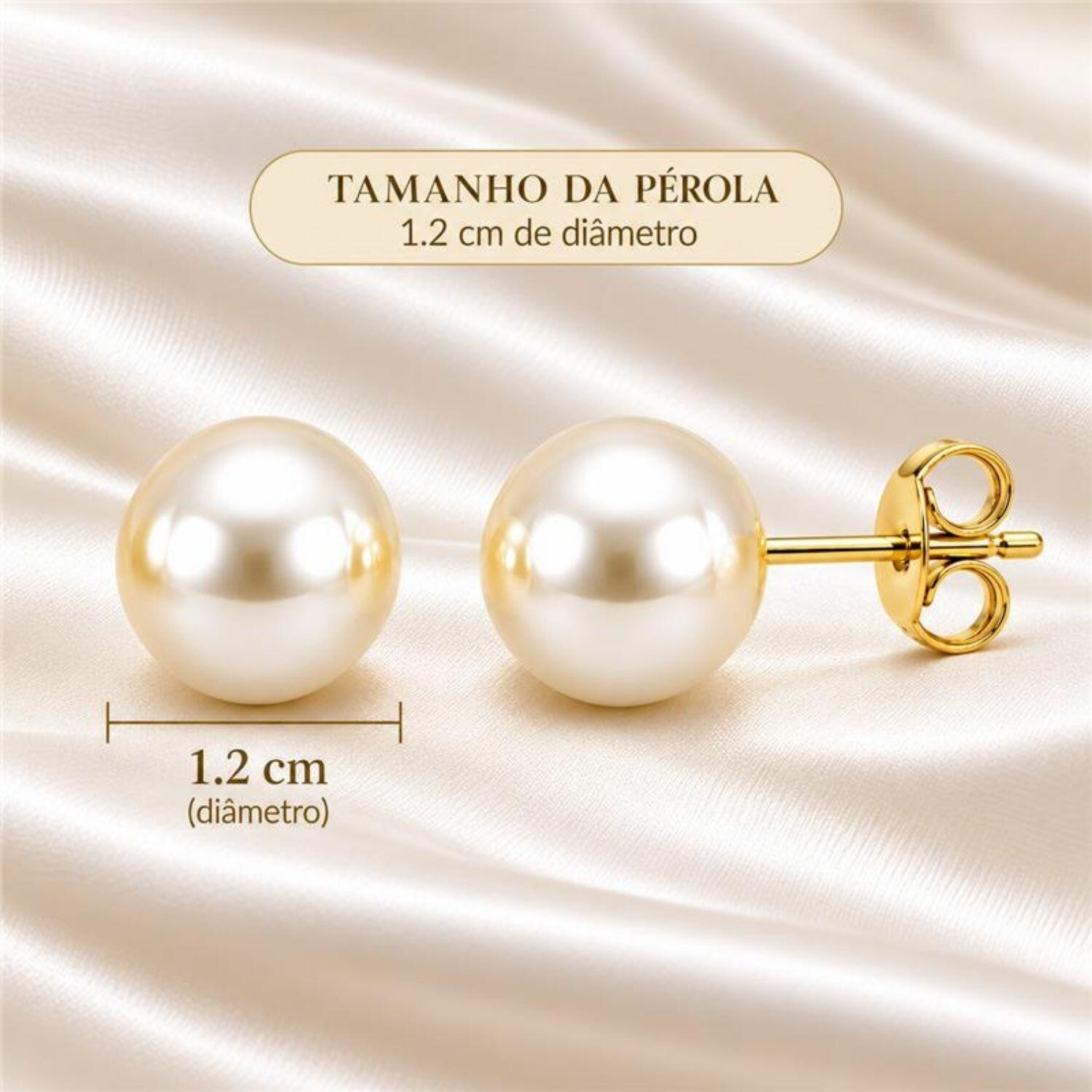 Brinco Bola 1.2 cm Pérola Banhado a Ouro