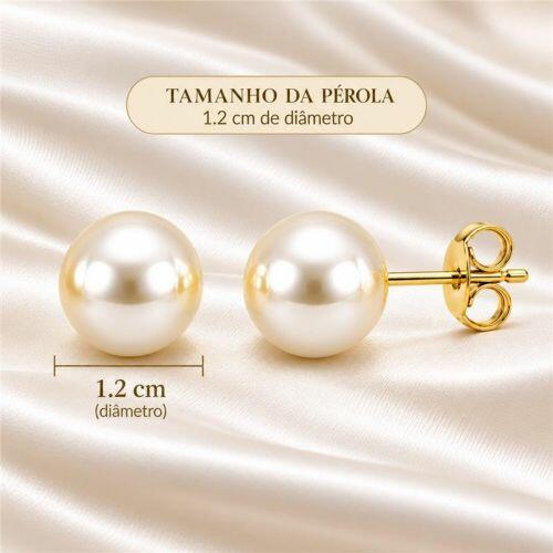 Brinco Bola 1.2 cm Pérola Banhado a Ouro