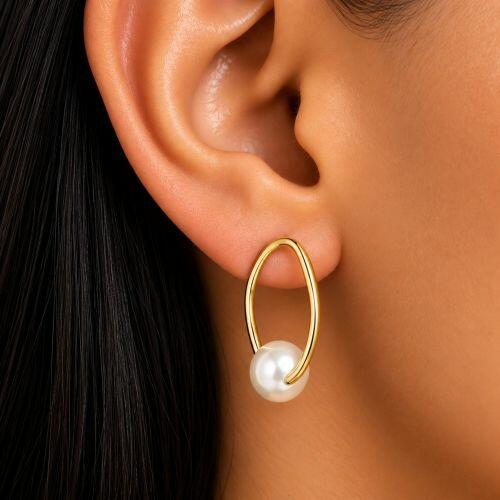 Brinco em L com P�rola Banhado em Ouro18k