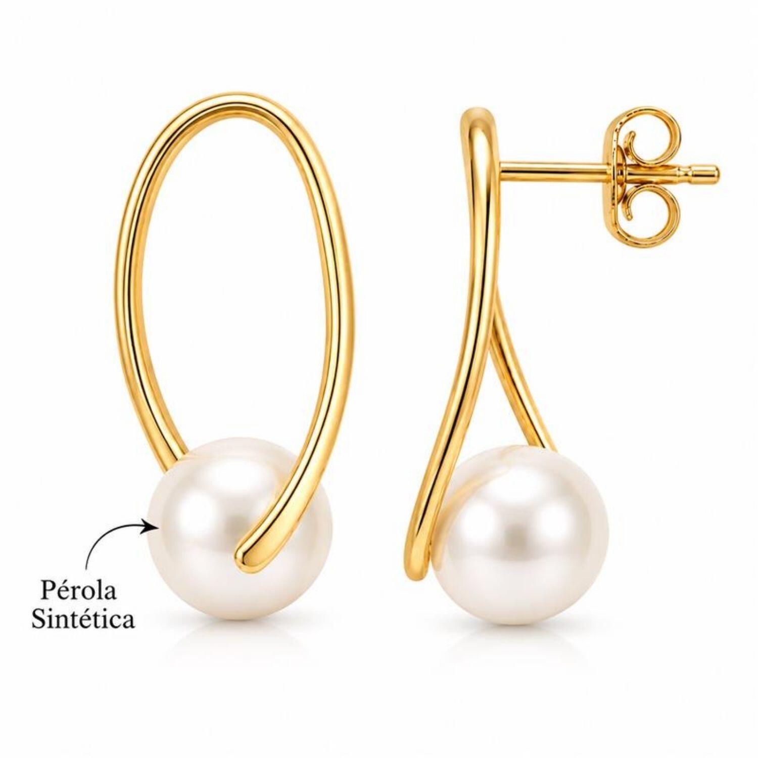 Brinco em L com Pérola Banhado em Ouro18k