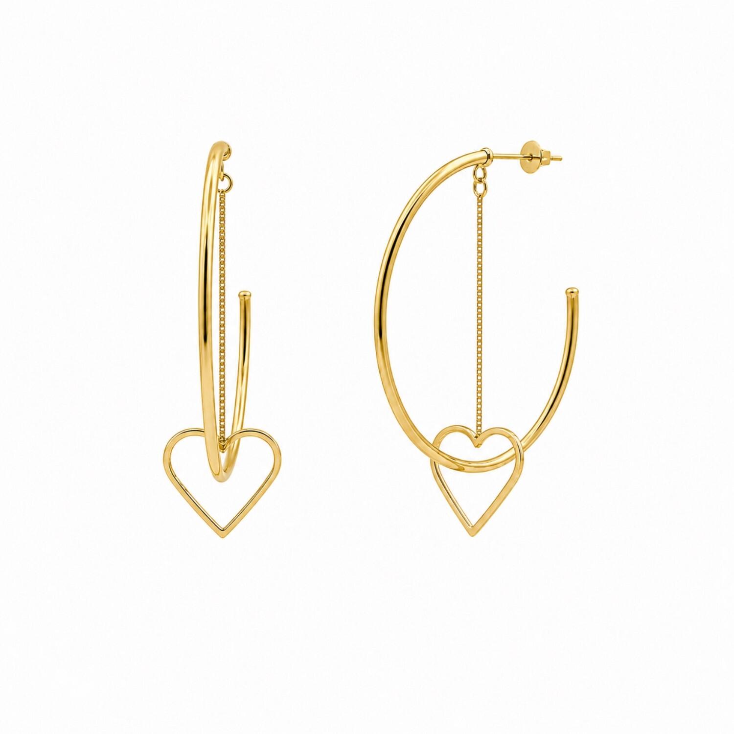 Brinco Argola Lisa com Coração Banhado em Ouro18k