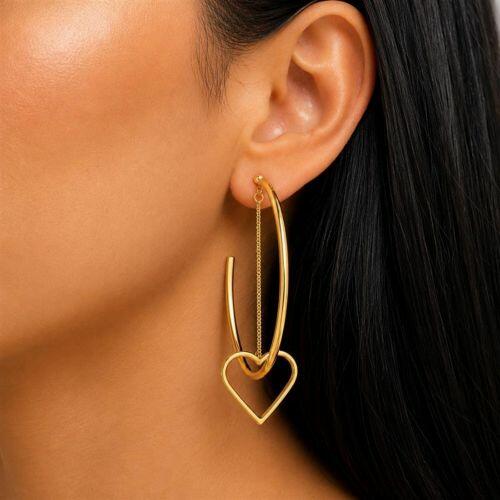 Brinco Argola Lisa com Coração Banhado em Ouro18k