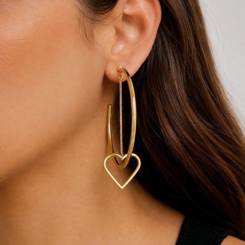 Brinco Argola Lisa com Coração Banhado em Ouro18k