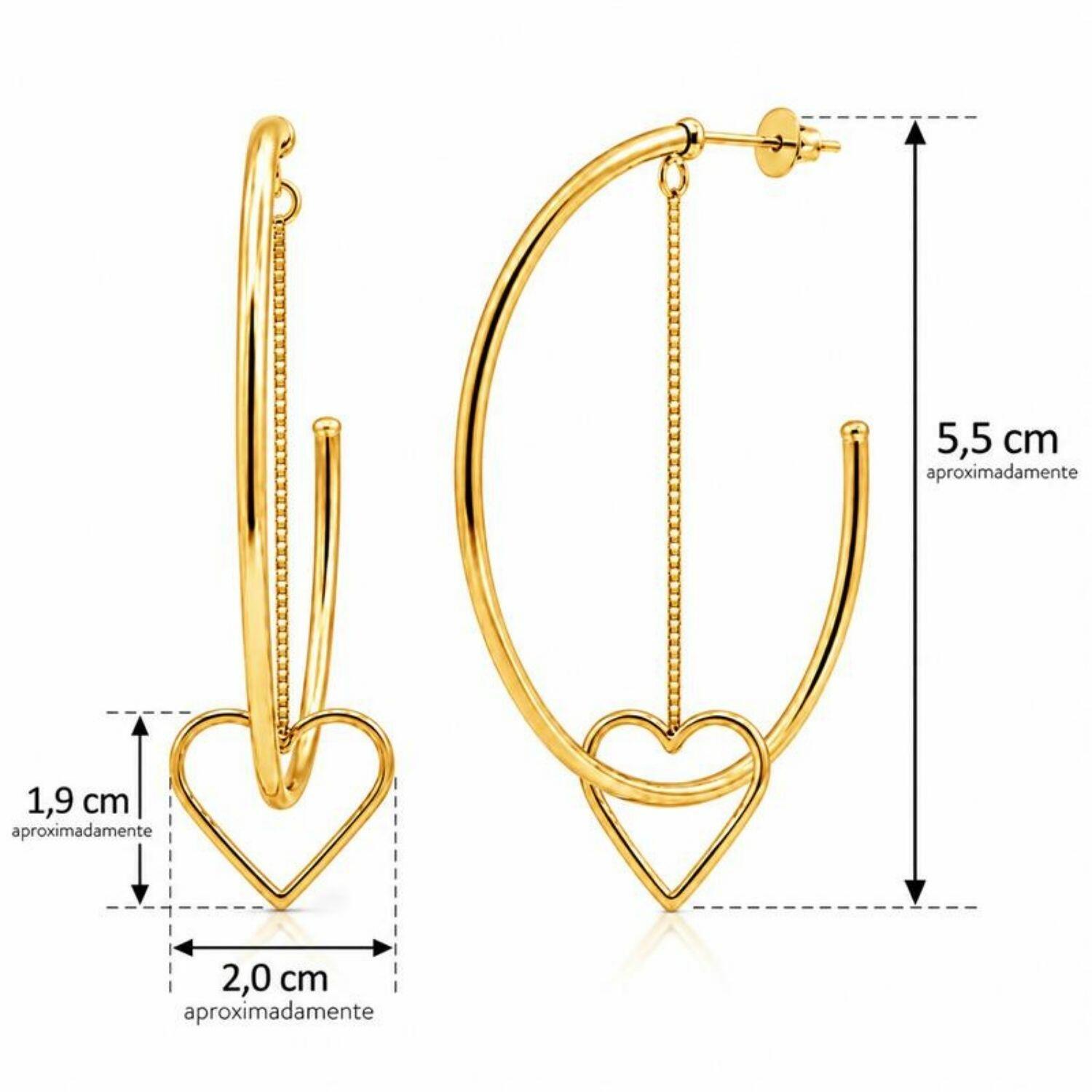 Brinco Argola Lisa com Coração Banhado em Ouro18k