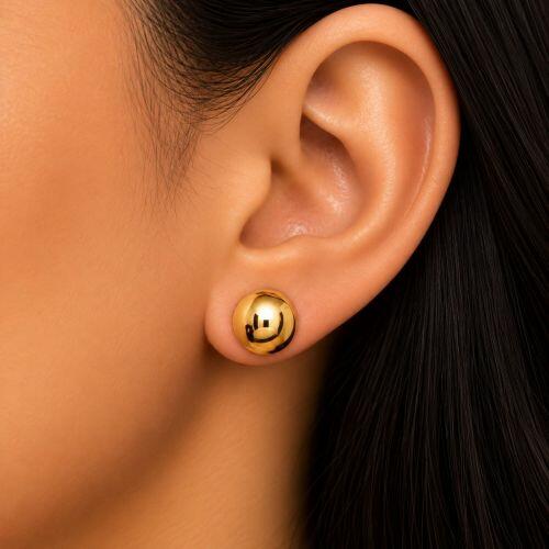Brinco Bola 1.0 cm Lisa Banhado em Ouro18k